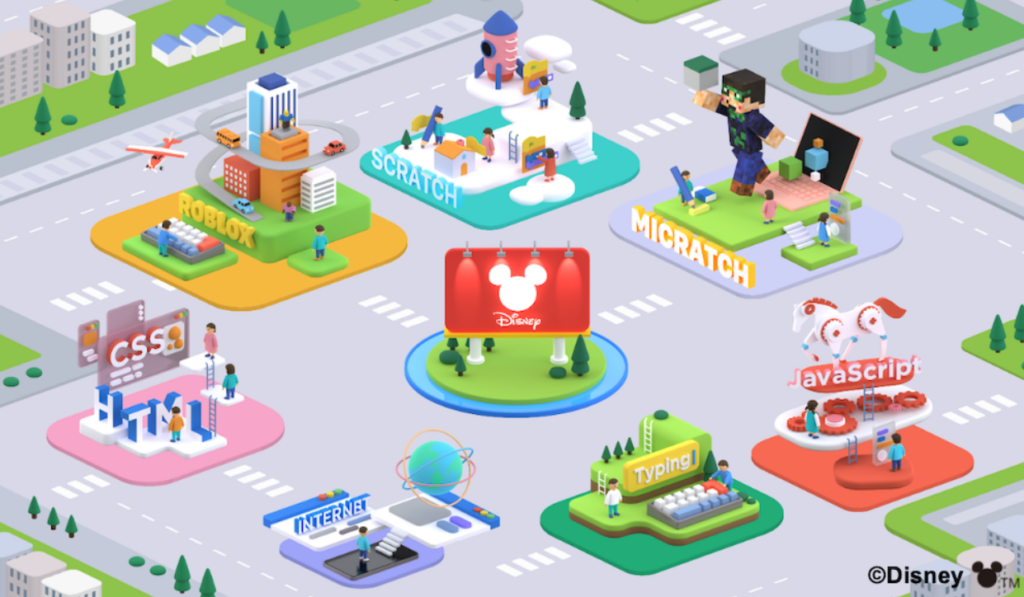 ディズニーの世界観で学べるプログラミング教材の学習画面
